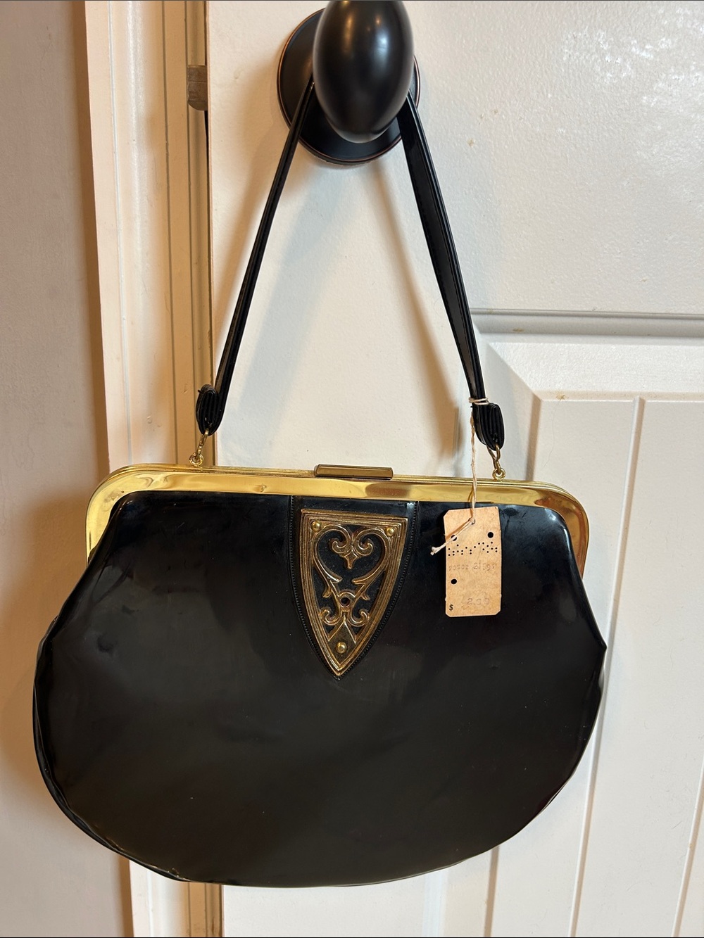 Vintage Dorian Black Patent Leather 1940s French Handle possibly Trim
Old Money